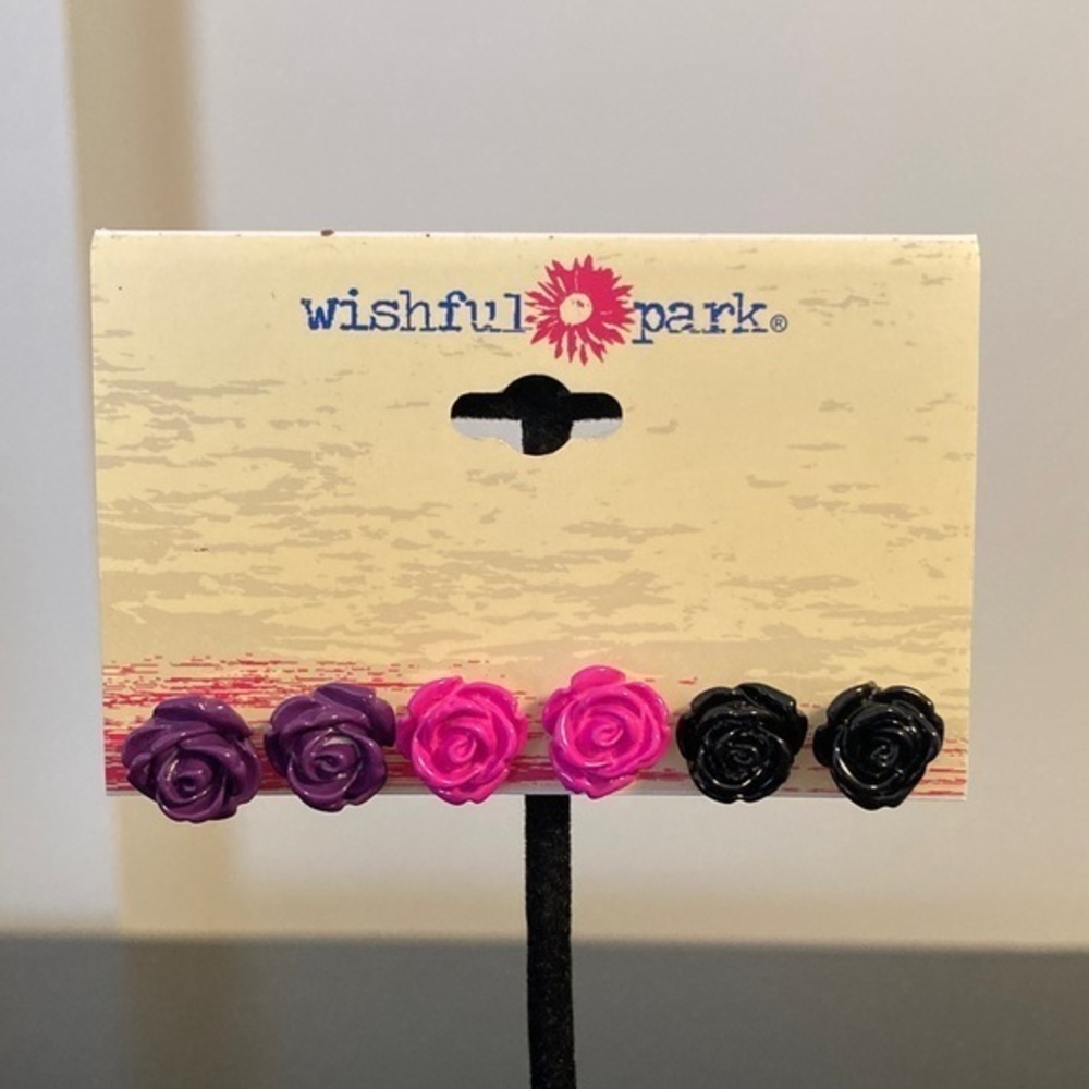 Wishful Park Floral Stud Earrings in Purple, Pink, and Black